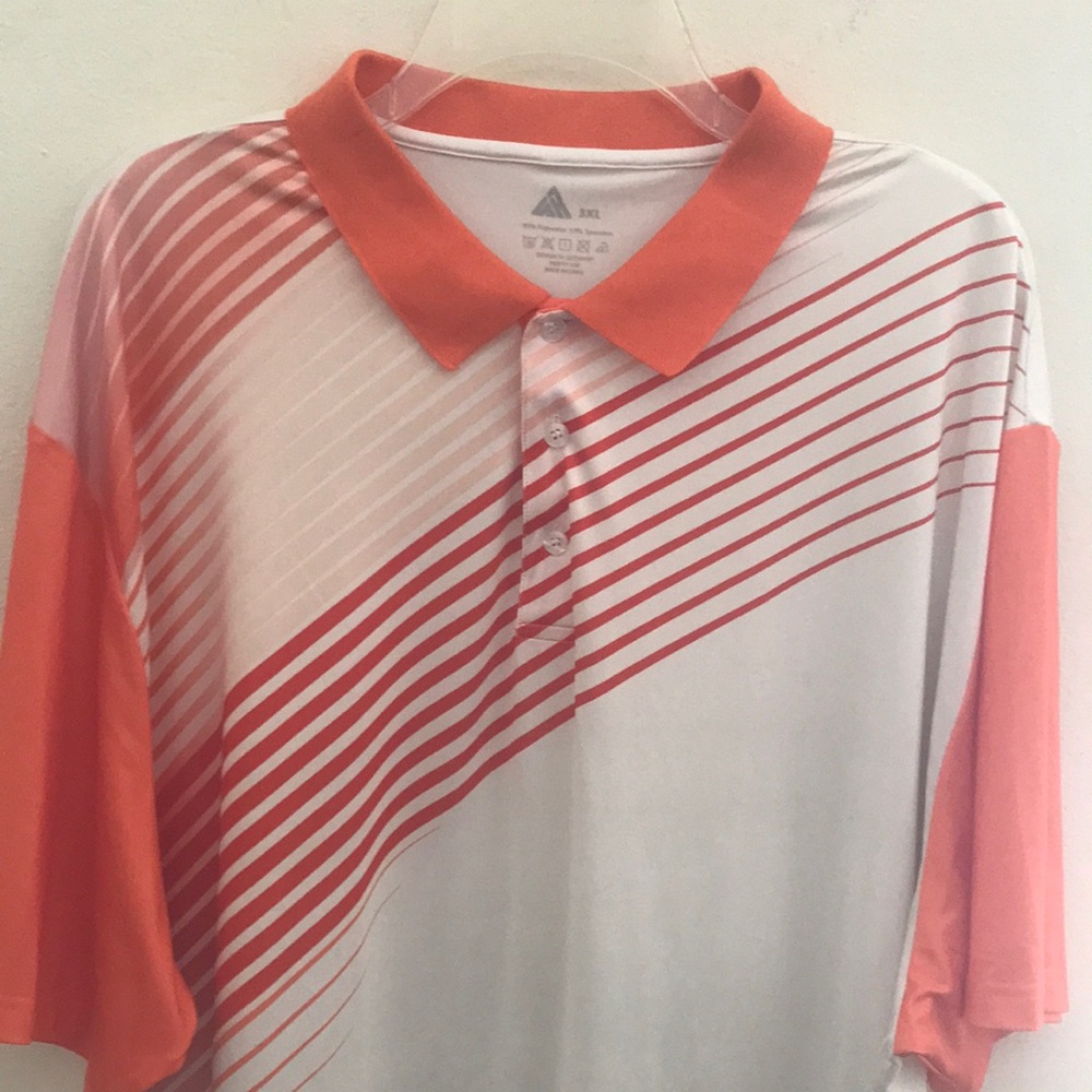 Addidas Men's Polo Shirt with Orange and White Diagonal Stripes